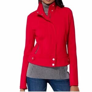 Cache Jacket Cropped High Stand Collar Moto Zip Snap Closure Red Women’s Size 4